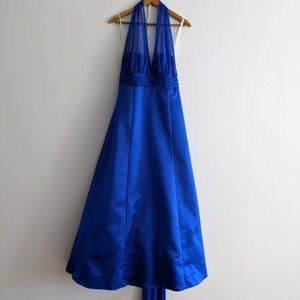 David's Bridal Blue Satin Halter Bridesmaid 18
